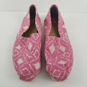 TOMS Pink & White Aztec Print Slip On Shoes